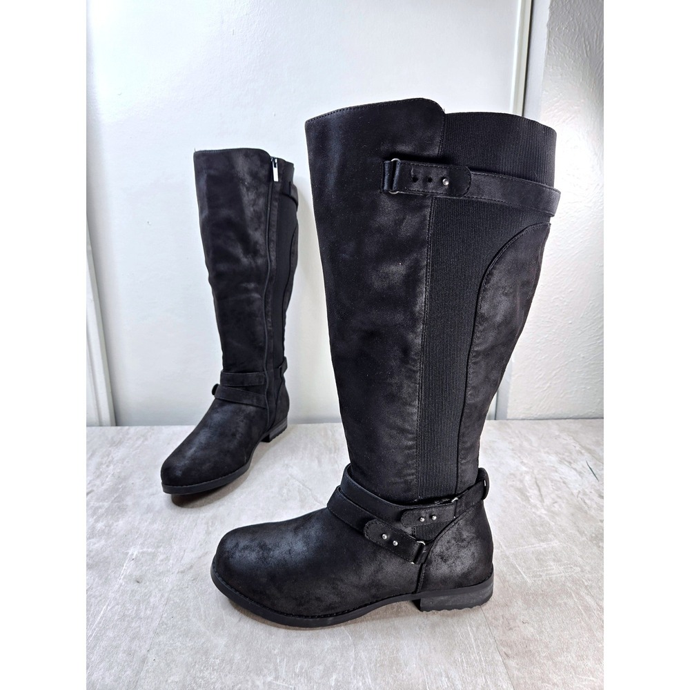 Torrid Knee High Harness Boots 12 Wide Calf Black Buckle Riding Moto Equestrian